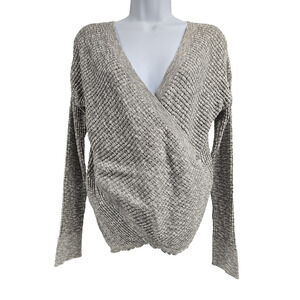 Emmer N Oat Womens Sweater Grey Plunging V Neck Wrap Long Sleeve Size Juniors L